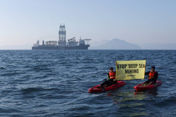 Greenpeace activists from New Zealand and Mexico confront the deep sea mining vessel Hidden Gem, commissioned by Canadian miner The Metals Company, as it returned to port from eight weeks of test mining off the coast of Manzanillo, Mexico, in November. STORY: NGOs slam missed chance to prevent seabed mining