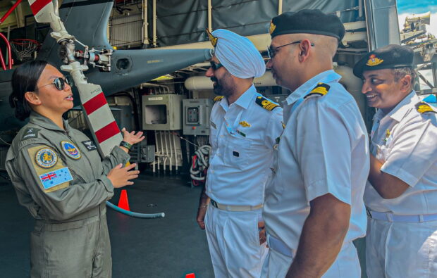 BOAT TOUR Members of the Indian Navy visit the BRP Antonio Luna at Changi Naval Base in Singapore on May 4. A task group of the Philippine Navy was there to take part in the first Asean-India Maritime Exercise, its “sea phase” conducted in the South China Sea on Sunday until today. —PHOTO FROM PHILIPPINE NAVY