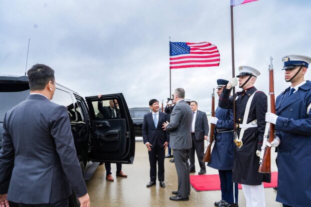 President Marcos is welcomed by American officials as his delegation arrives at Andrews Air Force Base on Sunday afternoon for a five-day working visit in the United States. STORY: PH not ‘staging post’ for foreign powers – Marcos