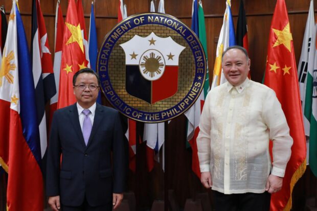 COURTESY CALL Chinese Ambassador Huang Xilian called on Defense Secretary Gilberto Teodoro Jr. at Camp Aguinaldo on Wednesday. —PHOTO FROMHUANG XILIAN’S FACEBOOK PAGE