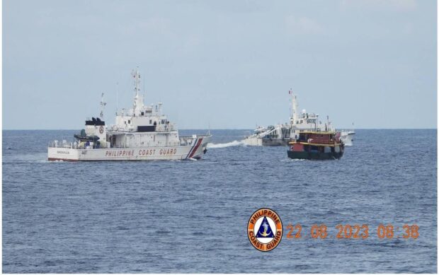 A Philippine Coast Gurad ship that was part of a recent resupply mission to the BRP Sierra Madre at Ayungin Shoal.