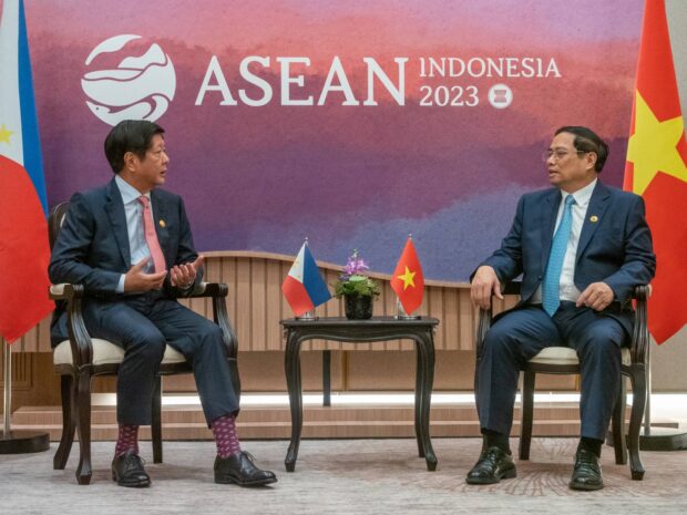 FOOD SECURITY Vietnamese Prime Minister Pham Minh Chinh and President Marcos hold bilateral talks on Thursday at the sidelines of the 43rd Asean Summit at the Jakarta Convention Center in Indonesia, to discuss, among others, a rice trade deal aimed at ensuring enough supply of the staple food in the Philippines. —PPA Pool