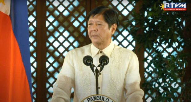 Photo Caption: Pres. Ferdinand Marcos Jr. delivers a speech at the oath-taking ceremony of newly promoted AFP generals in Malacañan Palace. Photo from RTV Malacañang