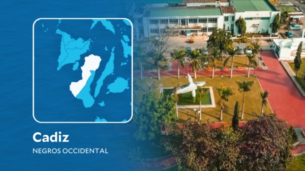 Cadiz in Negros Occidental map with aerial of Cadiz City Hall