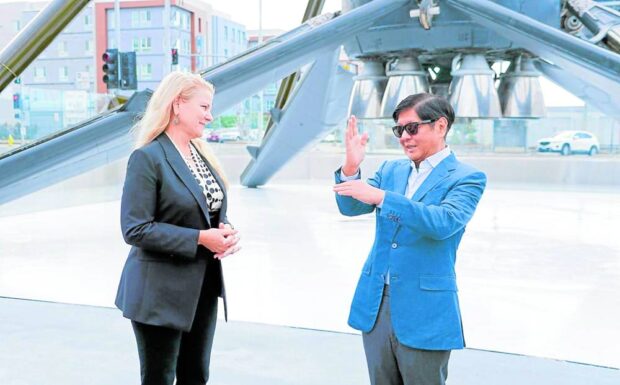 COMPANY TOUR Accompanied by Gwynne Shotwell, president and chief operating officer of SpaceX, President Marcos on Sunday visits the Los Angeles facilities of the aerospace company that operates Starlink, which currently has a satellite internet service in the Philippines.—MALACAÑANG PHOTO