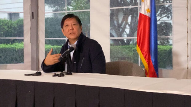 President Marcos talks to members of the media joining his trip in San Francisco, California. Nestor Corrales/Philippine Daily Inquirer