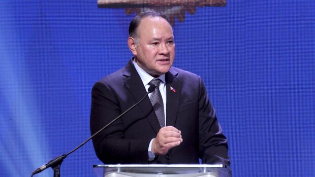 Defense secretary Gilberto Teodoro Jr. delivers his speech at the 22nd General Assembly of the Veterans Confederation of ASEAN Countries 2023 (VECONAC 2023) at Sofitel Philippine Plaza Manila in Pasay City on Tuesday, November 28, 2023. INQUIRER.net/Ryan Leagogo
