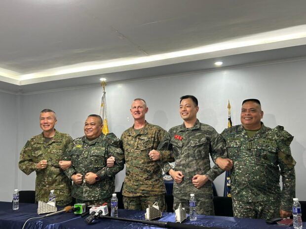 From left to right: Major General Shingo Nashinoki of Japan Ground Self-Defense Force; Brigadier General Jimmy Larida of the Philippine Marine Corps; Colonel Thomas Siverts of United States Marine Corps; Major Kwon Juil of Republic of Korea’s Marine Corps; and Col. Gregorio Hernandez of the Philippine Navy. John Eric Mendoza/INQUIRER.net