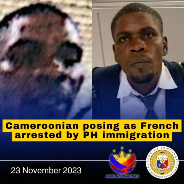 A Cameroonian was arrested for using a stolen French passport in Cebu, the Bureau of Immigration (BI) said on Thursday, November 23, 2023. (Photo from BI)