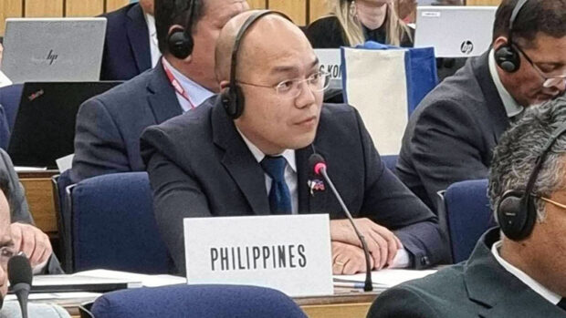 Philippines Deputy Minister for Transportation, Atty. Julius A. Yano, addresses delegates at the International Maritime Organization, a United Nations specialized agency, at its headquarters in London, UK.