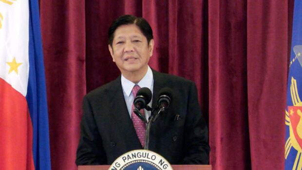 President Ferdinand Marcos Jr. delivers his speech at Villamor Airbase in Pasay City on Monday, January 29, 2024, before flying to Vietnam for an official visit. 