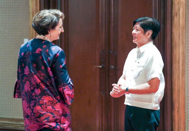 President Ferdinand Marcos Jr. and US Ambassador to the Philippines Marykay Loss Carlson have a meeting in Malacañan Palace, Manila on Tuesday, February 13, 2024. (Photo from the Presidential Communications Office_