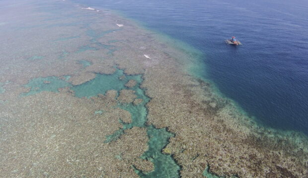 PHOTO: This 2016 photo taken by a drone camera shows part of Scarborough Shoal, also known as Panatag and Bajo de Masinloc, which is a traditional fishing ground of Filipino fishermen in the West Philippine Sea that is being claimed by China. STORY: PH keeps ‘persistent’ presence off Scarborough despite China’s moves 