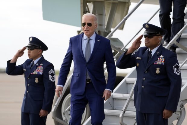 PHOTO: President Joe Biden gets off Air Force One STORY: Biden, Trump ask voters if they're ‘better off’ now than 4 years ago