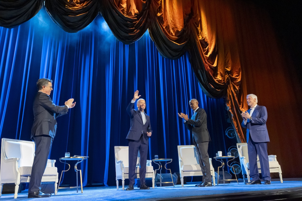PHOTO: Stephen Colbert, Joe Biden, Barack Obama, Bill Clinton STORY: Obama, Clinton, entertainers raise $26M for Biden’s reelection