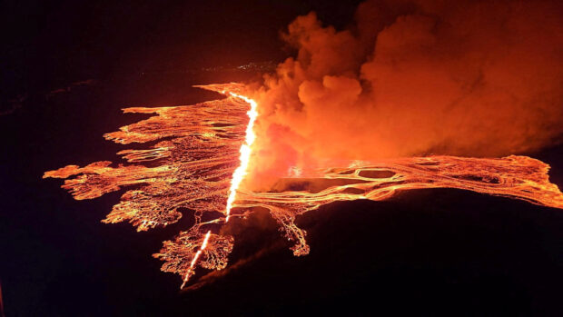 A volcanic eruption takes place, near Grindavik, Iceland