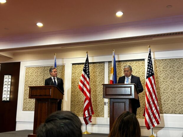 US Secretary of State Antony Blinken and Department of Foreign Affairs Secretary Enrique Manalo hold a press conference at Sofitel Philippine Plaza in Pasay City on March 19, 2024. Zeus Legaspi/INQUIRER.net