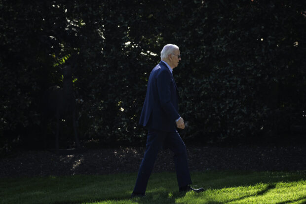 US President Joe Biden arrives at the White House in Washington, DC, on April 13, 2024. Biden cut short a weekend trip to Delaware on Saturday to return to Washington for urgent consultations on the Middle East, the White House said. Iran launched drones at Israel directly from its territory Saturday, the Israeli army said.