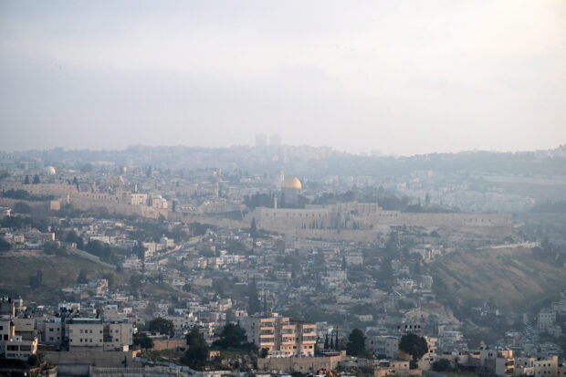 A panoramic view of Jerusalem's Old City is pictured at dawn of April 14, 2024, after Iran launched a drone and missile attack on Israel. Iran launched more than 200 drones and missiles on Israel in an unprecedented attack late April 13, 2024, the Israeli army announced, in a major escalation of the long-running covert war between the regional foes.RONALDO SCHEMIDT / AFP