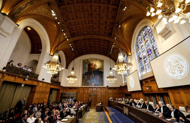 An overview of the court during a hearing at the International Court of Justice (ICJ) filed by Nicaragua against Germany 