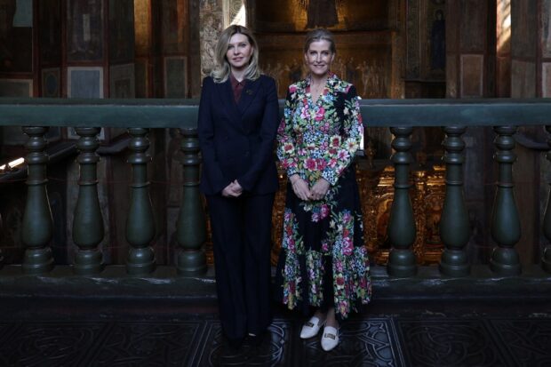 Britain's Sophie, Duchess of Edinburgh, (R) with the First Lady of Ukraine Olena Zelenska