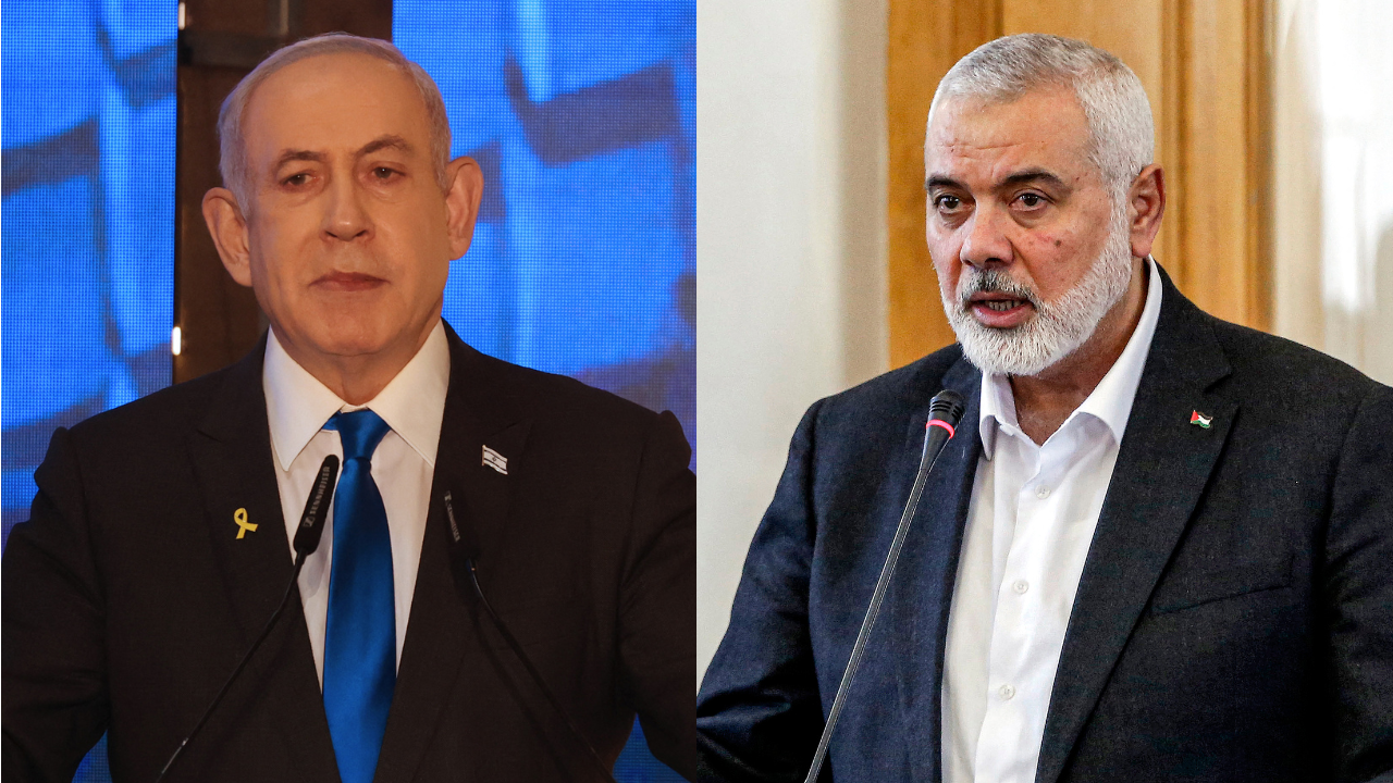 Israeli Prime Minister Benjamin Netanyahu (left) and Ismail Haniyeh the leader of the Palestinian militant group Hamas (AFP PHOTOS)