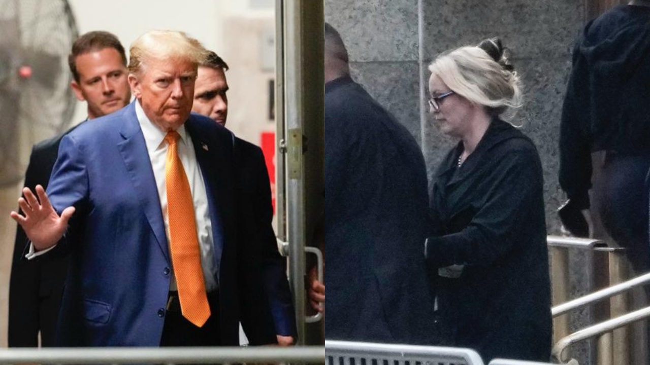 Stormy Daniels (right) told jurors of the encounter she had with Donald Trump at a celebrity golf tournament, and of the financial settlement. 