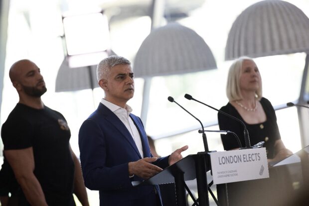 Re-elected Mayor of London, Labour's Sadiq Khan speaks during the declaration for London's Mayor, at City Hall in London on May 4, 2024.