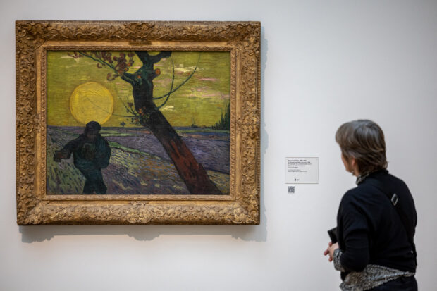 A picture taken on March 14, 2023 shows "The Sower with Setting Sun" 1888 a masterpiece by Vincent van Gogh, part of the Emil Buhrle Collection exhibited at the Kunsthaus Zurich. Kunsthaus Zurich, one of Switzerland's top art museums, launched a new review aimed at clarifying whether any of its artworks might be cultural property looted by the Nazis. Ann Demeester, who took over as the museum's director in January 2023, wants to tackle the thorny issue of provenance and art confiscated by Nazi Germany. (Photo by ARND WIEGMANN / AFP) 