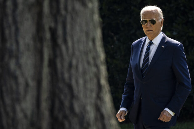 U.S. President Joe Biden departs the Oval Office toward Marine One on the South Lawn of the White House in Washington, DC, July 15, 2024. Biden travels to Las Vegas.