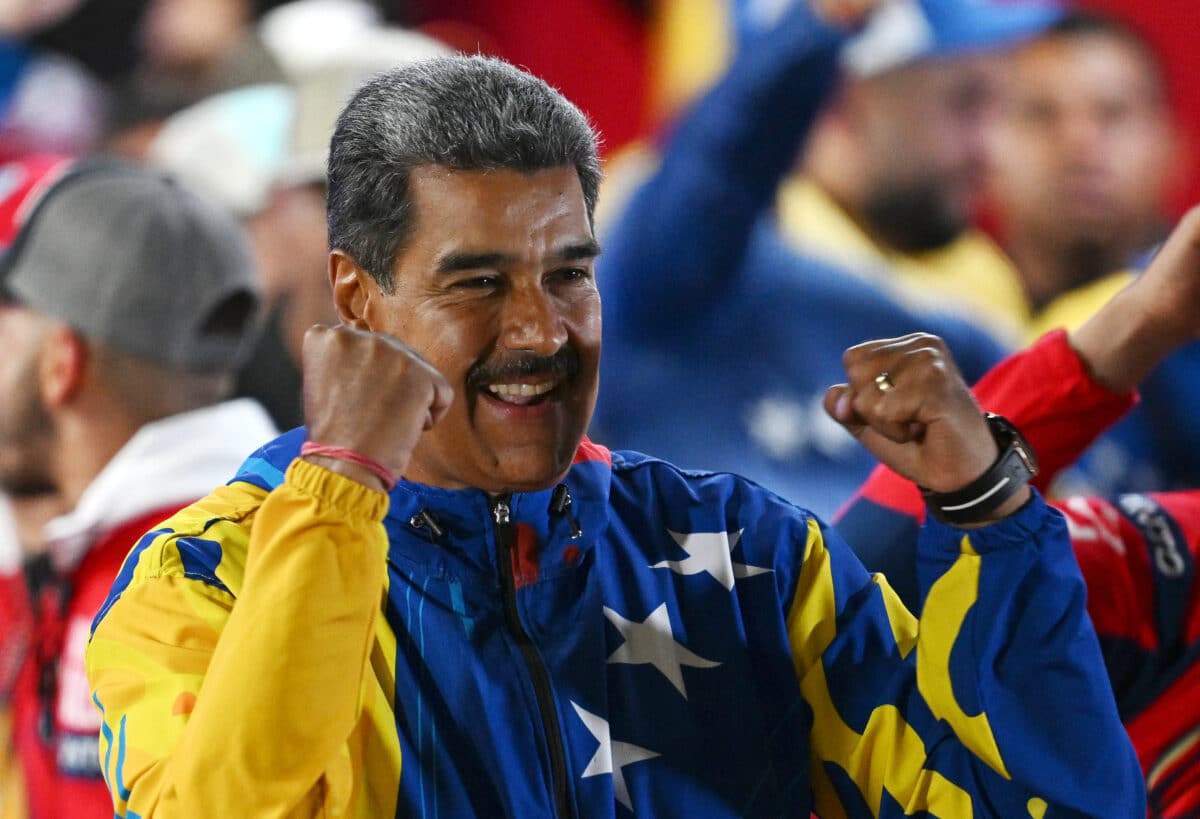 Venezuelan President and presidential candidate Nicolas Maduro reacts following the presidential election results in Caracas on July 29, 2024. Venezuela's President Nicolas Maduro won reelection with 51.2 percent of votes cast Sunday, the electoral council announced, after a campaign tainted by claims of opposition intimidation and fears of fraud. (Photo by JUAN BARRETO / AFP)