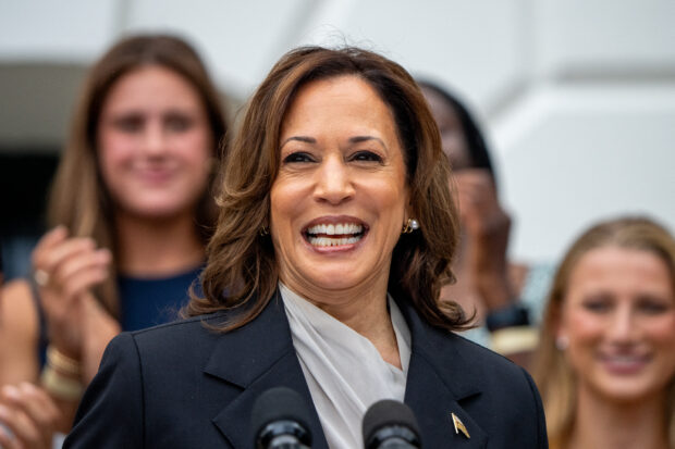 U.S. Vice President Kamala Harris speaks during an NCAA championship teams celebration on the South Lawn of the White House on July 22, 2024 in Washington, DC. U.S. President Joe Biden abandoned his campaign for a second term after weeks of pressure from fellow Democrats to withdraw and just months ahead of the November election, throwing his support behind Harris.   