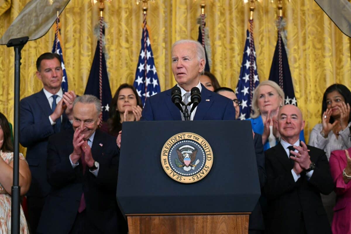 US President Joe Biden speaks at an event marking the 12th anniversary of Deferred Action for Childhood Arrivals (DACA) at the White House in Washington, DC, on June 18, 2024. - A Texas judge on August 26, 2024 ordered a temporary pause on a policy that would streamline the process for spouses of US citizens to obtain legal status in the country, a blow to one of US President Joe Biden's biggest immigration reform policies. 