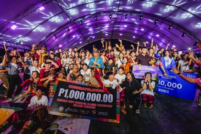 The Balangay City High Performing Arts from City Of Mati National High School in the School Based category celebrating their win.