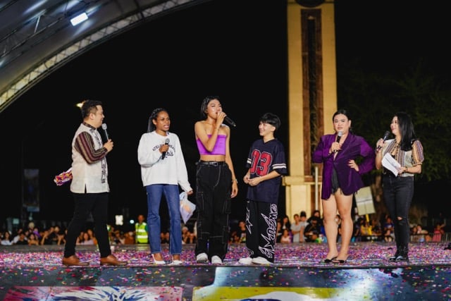 Influencers (left to right) Perlas, Fhukerat, Batosay, and Queen Dura performing on one of the BingoPlus stages.