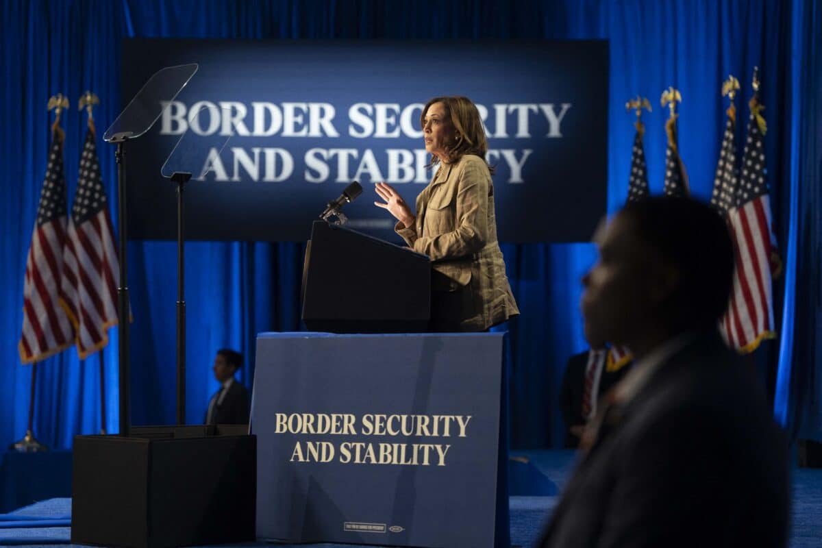 US Vice President and Democratic presidential candidate Kamala Harris speaks during a campaign rally in Douglas, Arizona, on September 27, 2024.