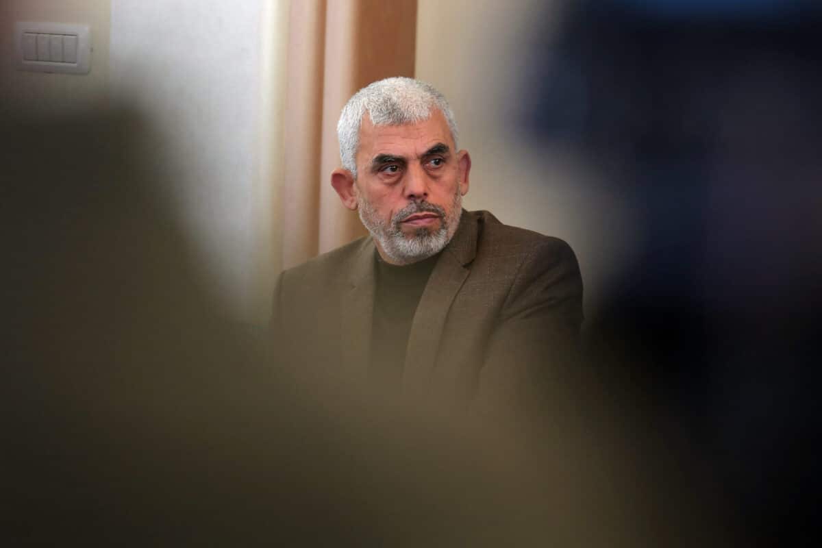 Yahya Sinwar,the new leader of Hamas in the Gaza Strip, attends the opening of a new mosque in Rafah town in the southern Gaza Strip on February 24, 2017. - Israeli Foreign Minister Israel Katz on October 17 announced the killing of Hamas leader Yahya Sinwar, who Israel has accused of masterminding the group's attack on October 7 last year. (Photo by SAID KHATIB / AFP)