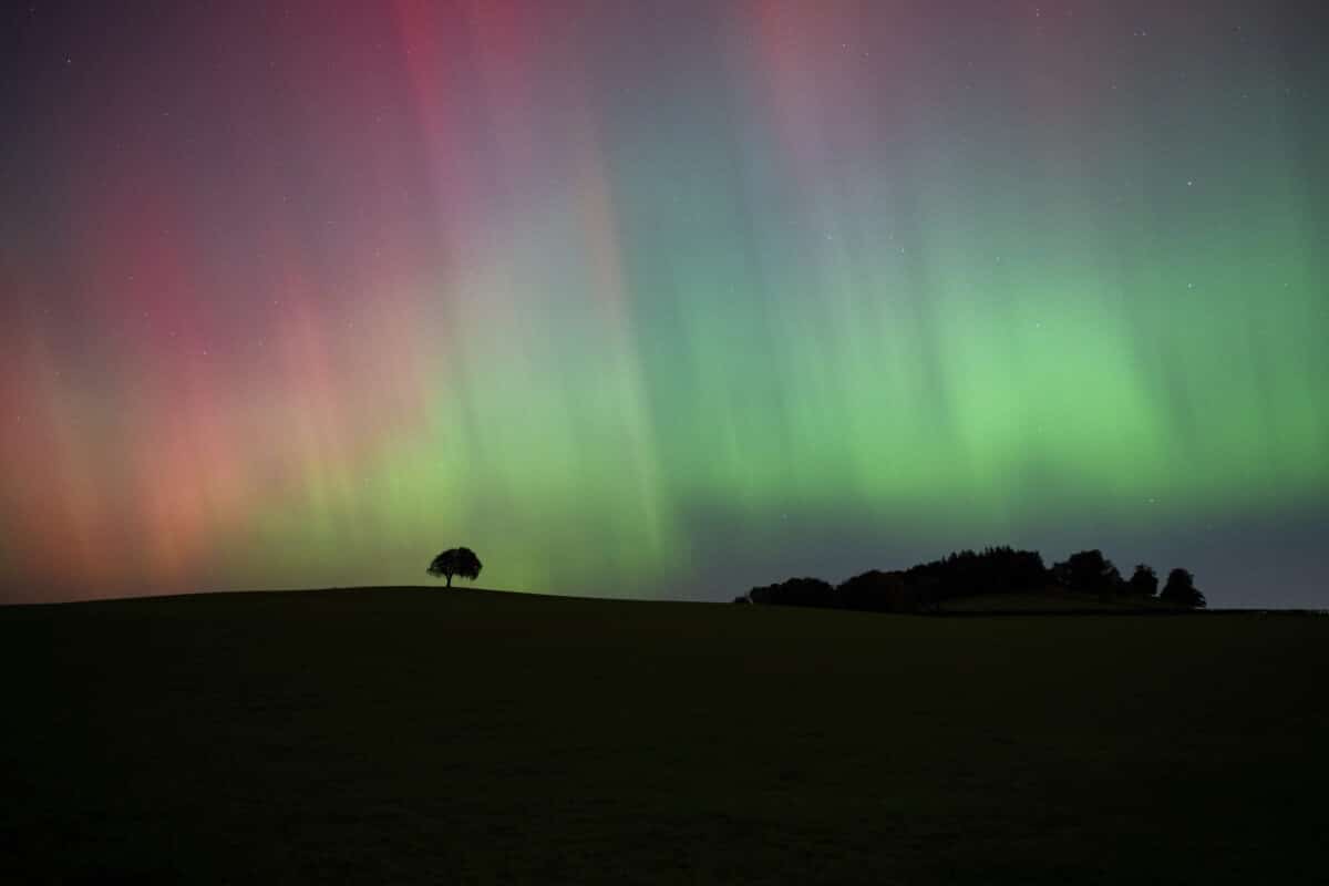 The Northern Lights, also known as the Aurora Borealis, are seen in the sky near Knaresborough, England, Friday, Oct. 11, 2024.