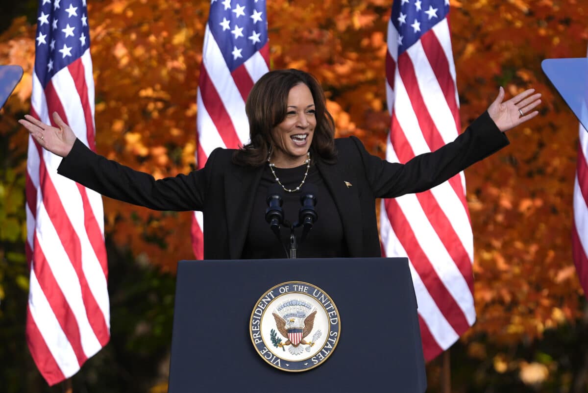 Democratic presidential nominee Vice President Kamala Harris speaks at a campaign rally in Riverside Park, Friday, Oct. 18, 2024, in Grand Rapids, Mich. 