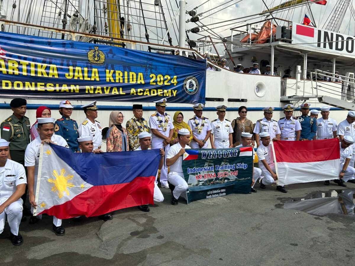 The Indonesian Navy training ship KRI Bima Suci arrives at Pier 15 in South Harbor, Manila on October 15, 2024, for a four-day goodwill visit.