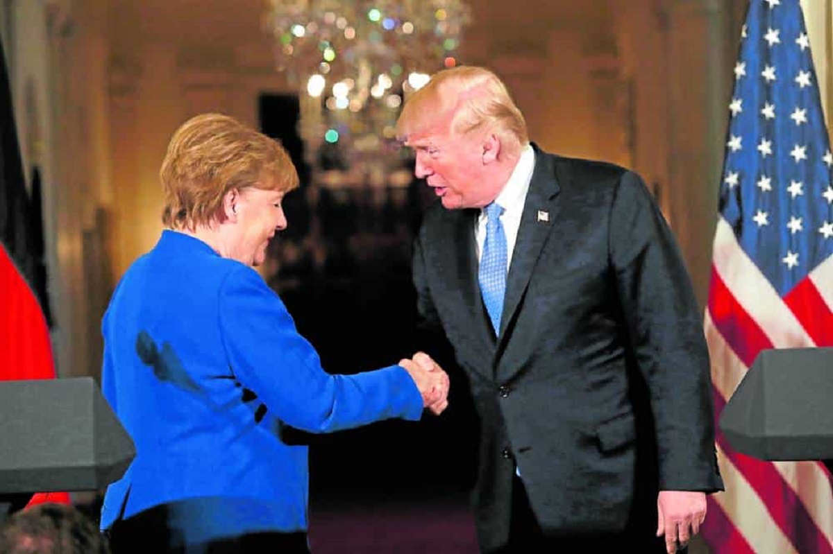 TOUGH NUT Then Chancellor Angela Merkel met with US President Donald Trump at the White House in Washington on April 27, 2018. REUTERS