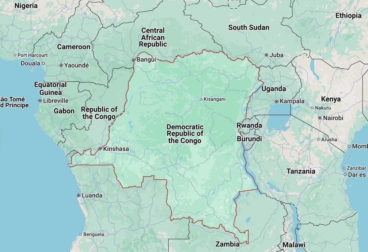 PHOTO: Africa map showing location of Congo FOR STORY: 38 people dead, over 100 missing as ferry capsizes in Congo