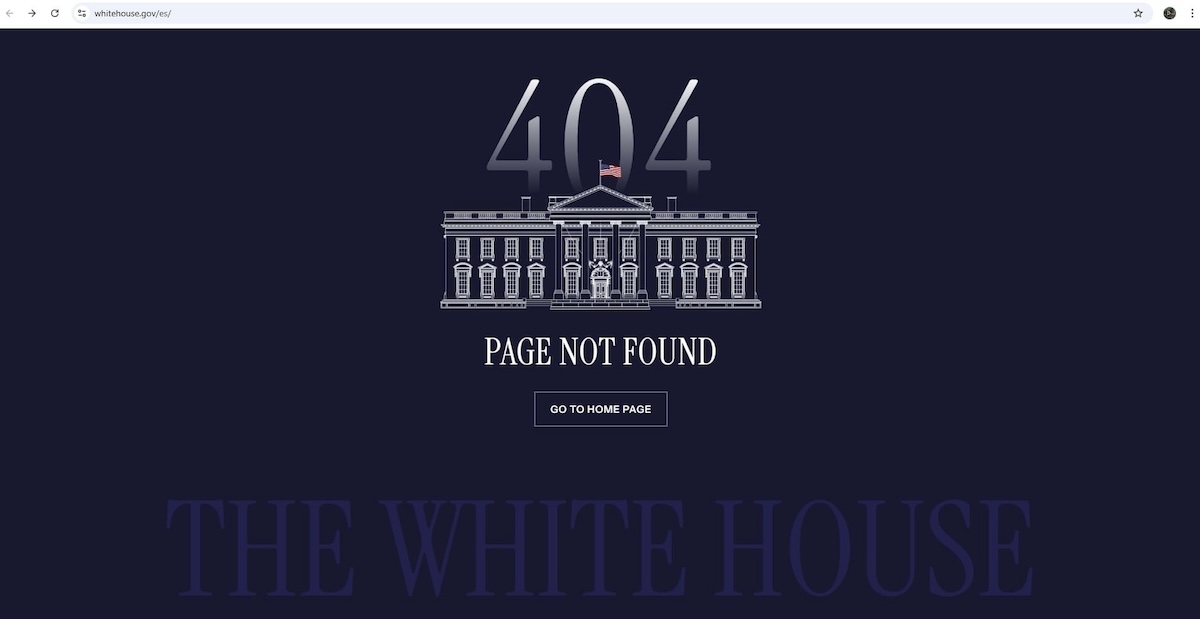 PHOTO: White House Spanish Page FOR STORY: Trump shuts down White House Spanish-language page, social media