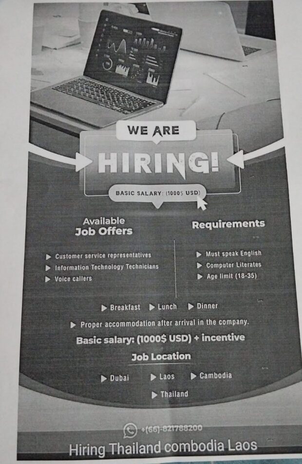 Larawan: scam center recruitment flyer