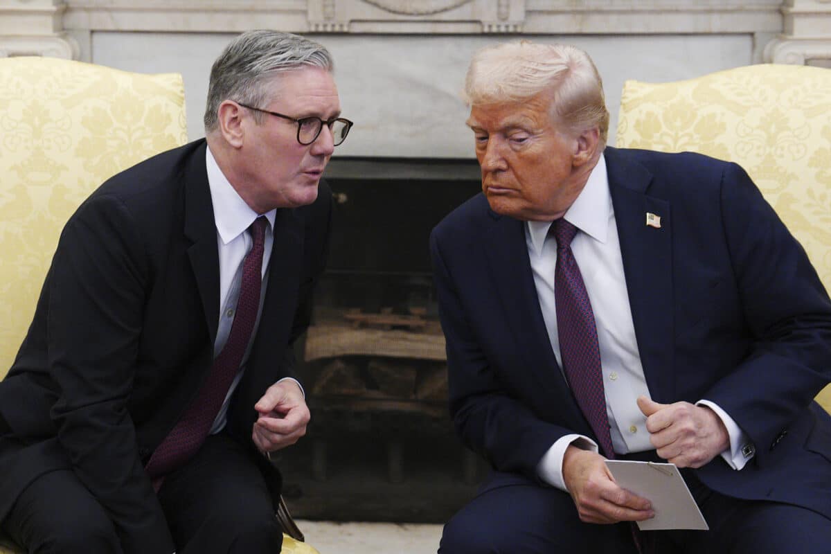 President Donald Trump meets with British Prime Minister Keir Starmer, left, at the White House, Thursday, Feb. 27, 2025, in Washington.