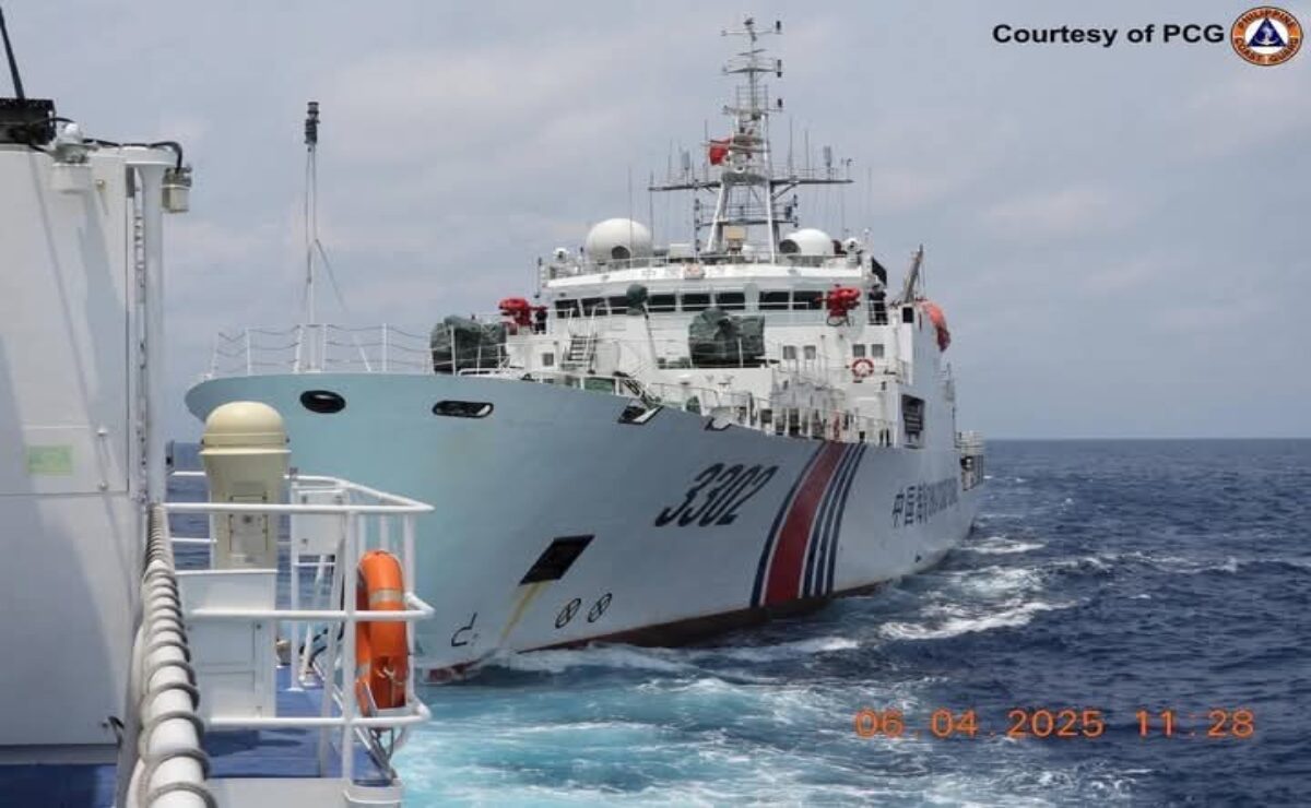 Chinese Coast Guard vessel 3302 is seen in a screengrab during a near-collision with Philippine Coast Guard patrol ship BRP Cabra near the Scarborough Shoal over the weekend.