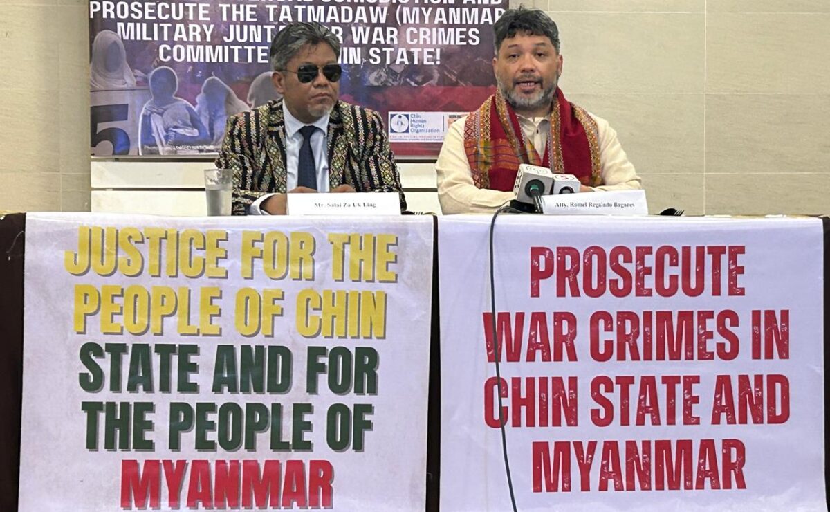 Salai Za Uk Ling, executive director of the Chin Human Rights Organization and Atty. Romel Bagares urges the DOJ to act on their war crimes case vs. military junta in Myanmar citing principle of universal jurisdiction.