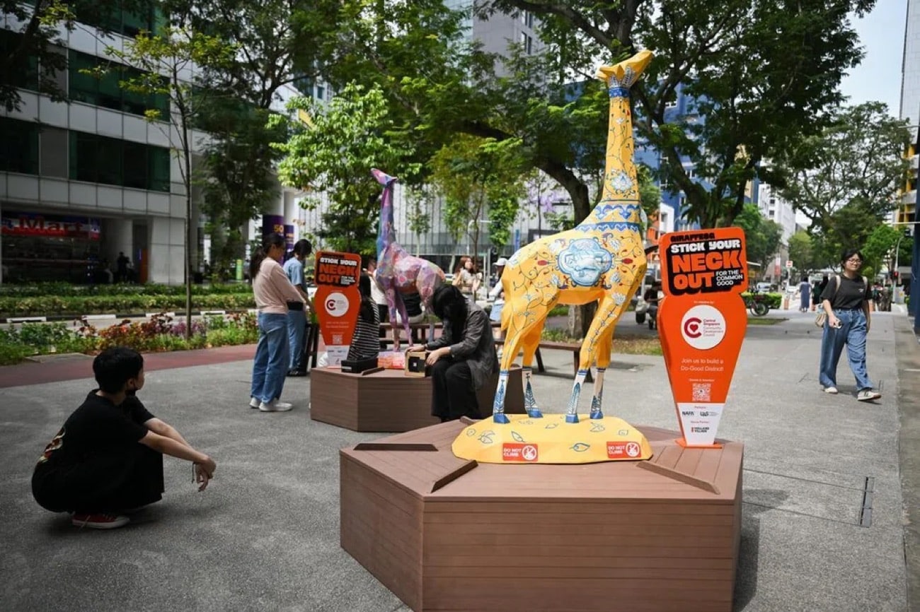 Giraffe sculptures around Singapore to inspire people to help others