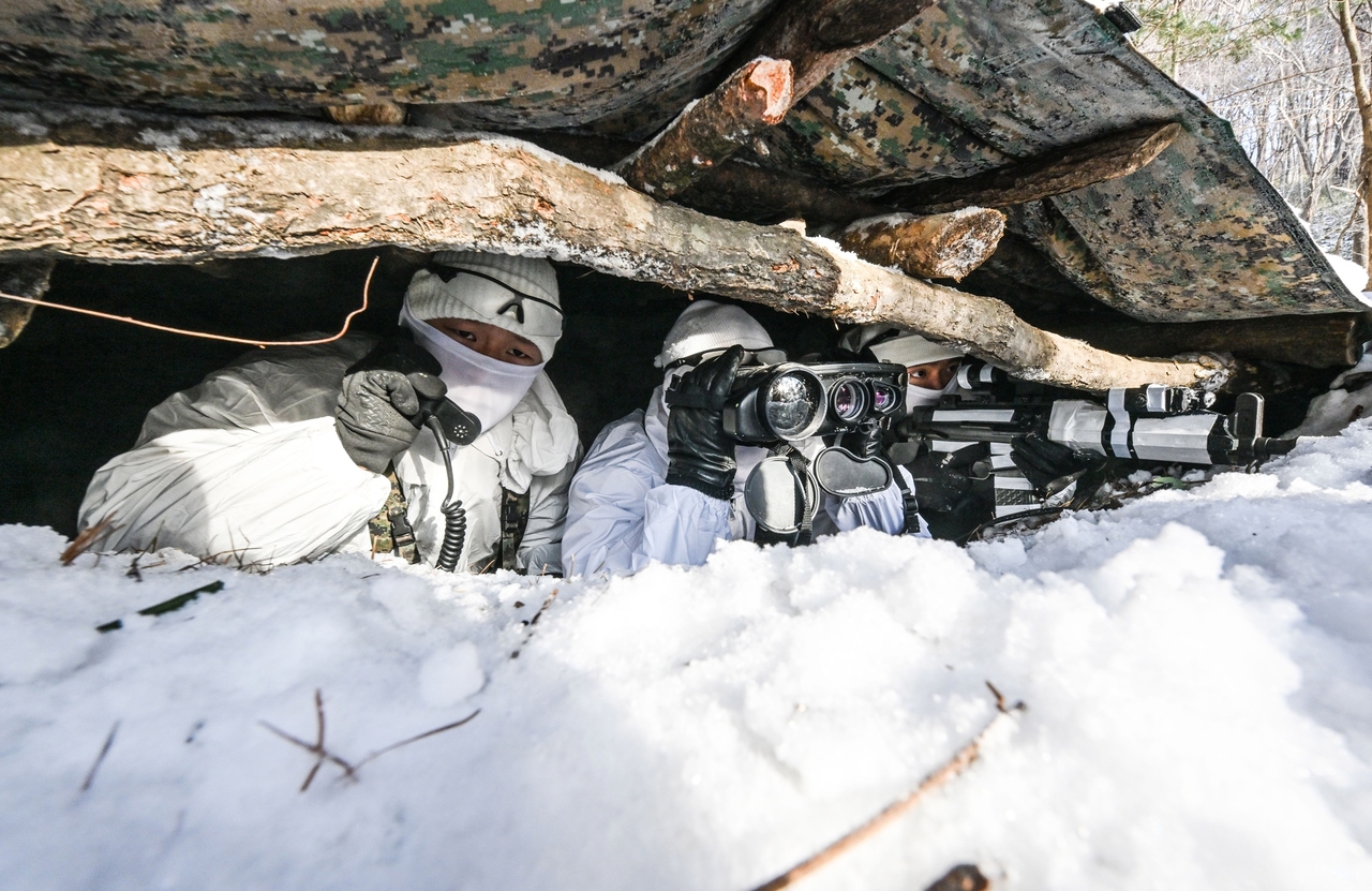 South Korea military raining through the freeze