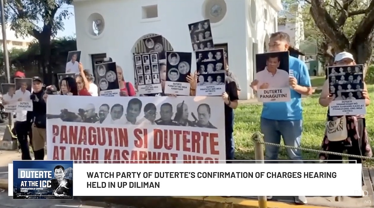 WATCH: Gathering staged in UP Diliman to view ICC confirmation of charges vs Duterte